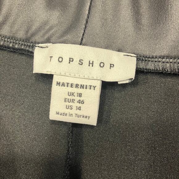 Topshop Maternity Faux Leather Leggings US 14 Black High Rise Stretch Pants - Picture 2 of 13